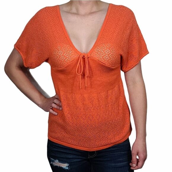 Cato Coral Knitted V-Neck Top - Picture 1 of 5